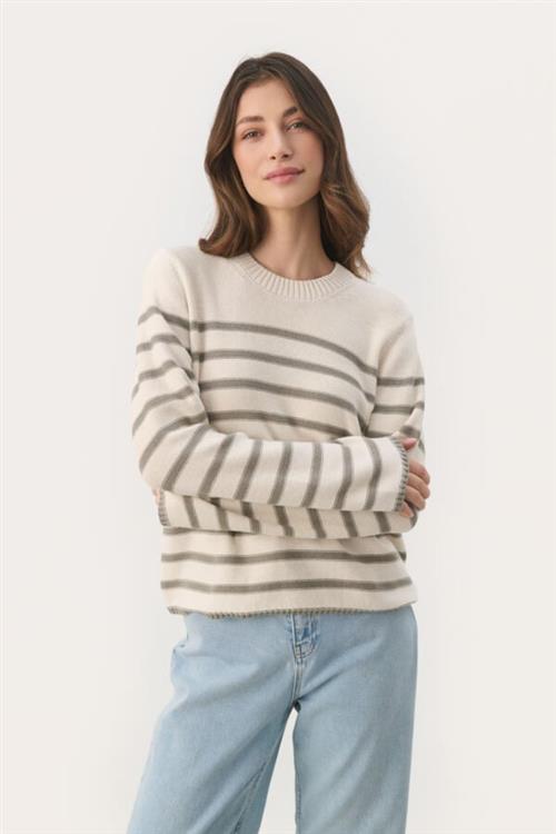 Part Two Carolynpw PU Kvinde Vetiver Stripe Sweaters Str L - hos Magasin