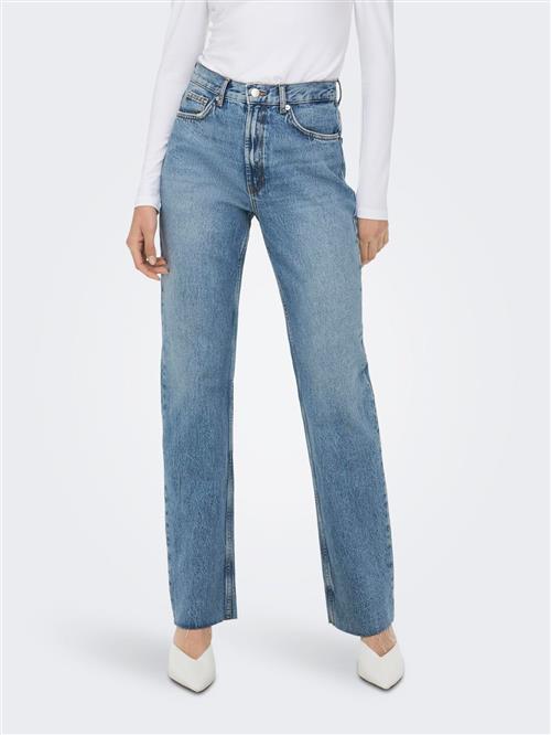 Se ONLY Onlriley Life EX HW STR DNM Dot353 Kvinde Blå Straight Jeans Str "30/""34" - hos Magasin ved Magasin