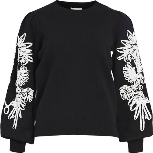 Se Object Objjoana L/S Knit Pullover REP Kvinde Black/white Sweaters Str L - hos Magasin ved Magasin