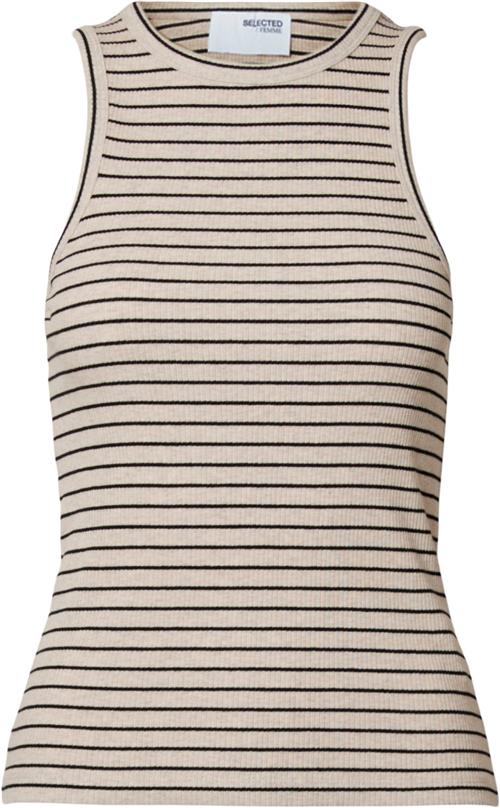 Se Selected Femme Slfanna Oneck Striped Tank TOP NOO Kvinde Oatmeal/w. Black Tanktoppe Str XL - hos Magasin ved Magasin