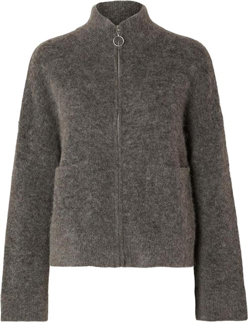 Selected Femme Slfsia RAS LS Knit Zipper Cardigan Kvinde Grå Cardigans Str S - hos Magasin