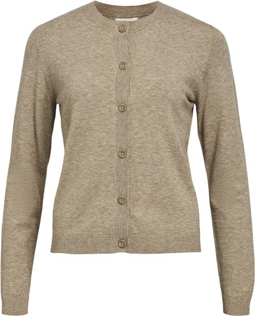 Object Objthess L/S Short Cardigan Noos Kvinde Desert Taupe/melange Cardigans Str L - hos Magasin