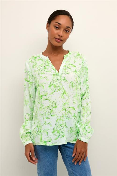 Kaffe Kaida BBB Blouse Kvinde Green Flower Print Langærmede Bluser Regular Fit Str 40 - hos Magasin