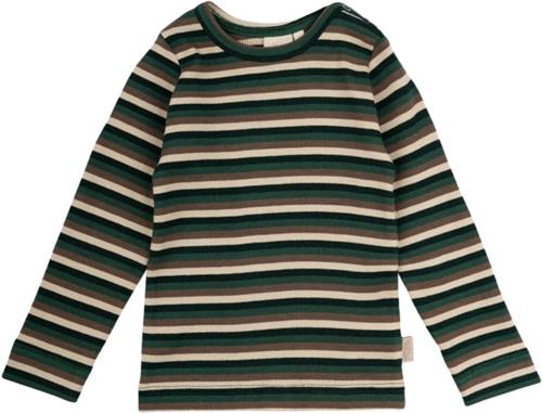 Se PETIT PIAO Tshirt L/S Modal Multi Striped Str 98 cm - Emerald Green Mul Langærmede T-shirts Bomuld hos Magasin ved Magasin