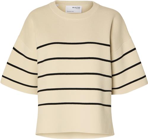 Selected Femme Slfliva 2/4 Knit Oneck Noos Kvinde Birch/black Kortærmet Strik Str L - hos Magasin