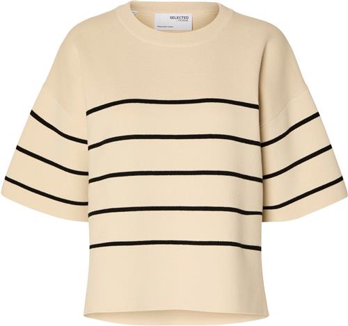 Selected Femme Slfliva 2/4 Knit Oneck Noos Kvinde Birch/black Kortærmet Strik Str XL - hos Magasin