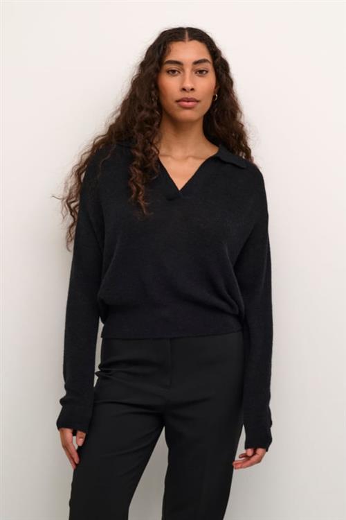 Se Soaked in Luxury Slnathe Polo Pullover LS Kvinde Black Sweaters Regular Fit Str XL - hos Magasin ved Magasin