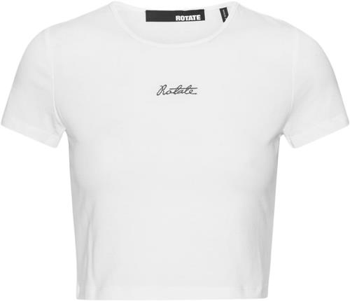 ROTATE Birger Christensen Logo Cropped Tshirt Kvinde Bright White Kortærmede T-shirts Str 42 - hos Magasin