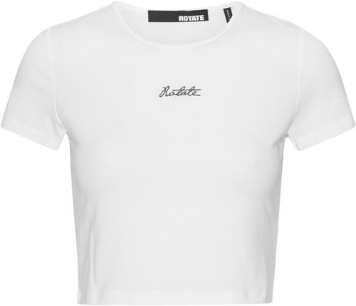 ROTATE Birger Christensen Logo Cropped Tshirt Kvinde Bright White Kortærmede T-shirts Str 36 - hos Magasin