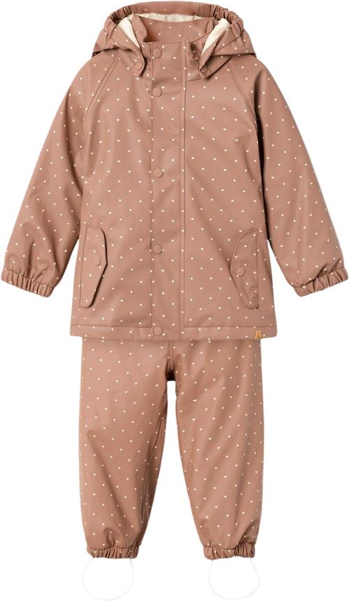 Lil' Atelier Nmfladry10 PAD Rain SET AOP FO LIL Str 116 - Beaver Fur Regntøj hos Magasin