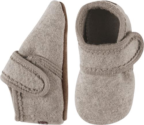 Melton Wool Slippers With Velcro Beige Melange Hjemmesko Str 20/21 - Uld hos Magasin