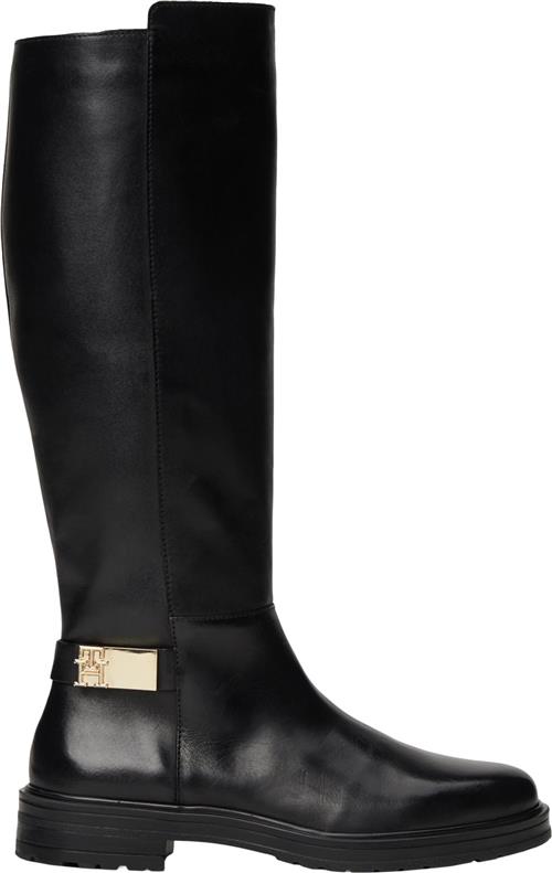 Tommy Hilfiger TH Logo Leather Long Boot Kvinde Black Langskaftede Støvler Str 39 - hos Magasin