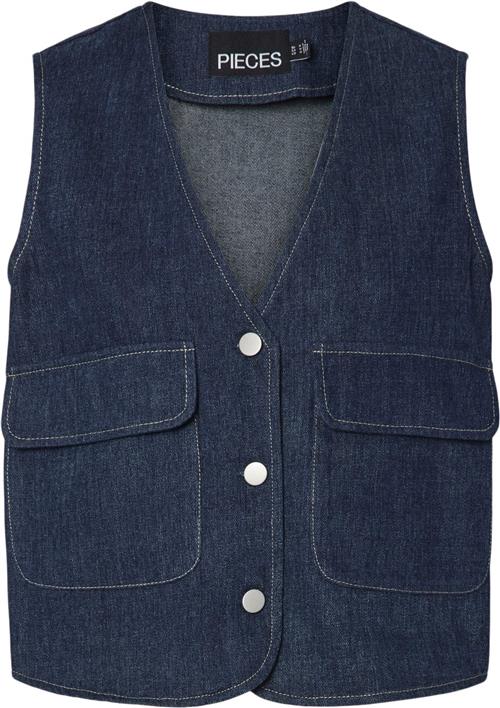 Se Pieces Pcfabia SL Vneck Denim Vest D2D FS Kvinde Blå Toppe Str L Denim - hos Magasin ved Magasin