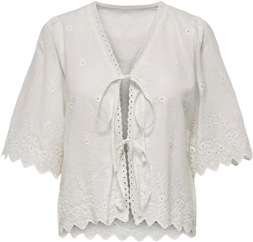 ONLY Onlnynne SS TIE EMB TOP WVN Kvinde Hvid Toppe Regular Fit Str L - Bomuld hos Magasin