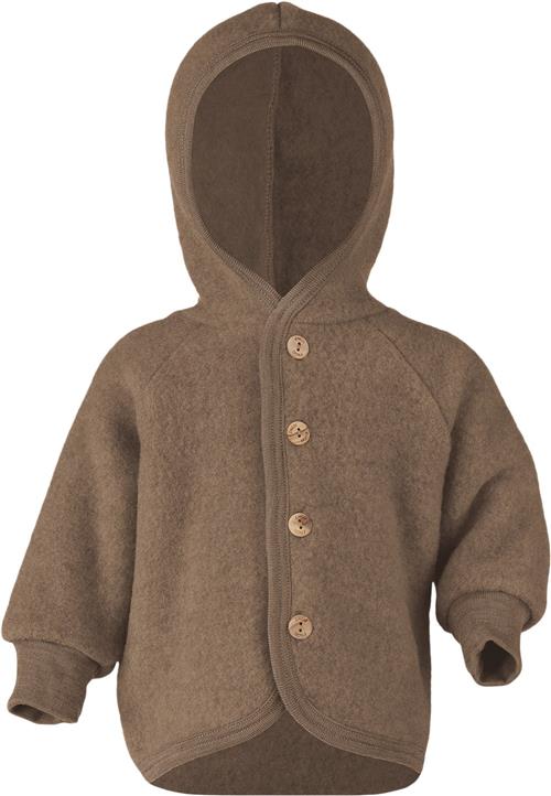 Engel Natur Hooded Jacket, With Wooden Buttons, IVN Best Str 74-80 - Valnød Bluser & Cardigans I Uld hos Magasin