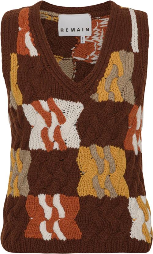 Se REMAIN Cable Knit Vest Kvinde Rum Raisin Comb. Strikveste Str 40 - hos Magasin ved Magasin