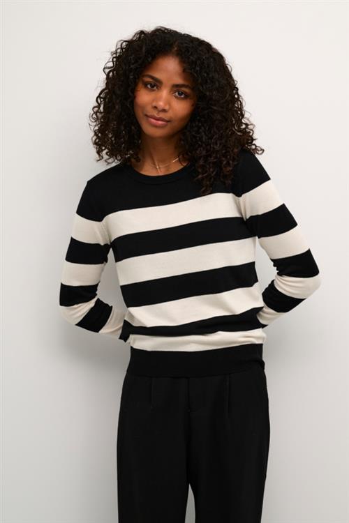 Se Kaffe Kalizza Striped Knit Pullover Kvinde Black / Turtledove Stripe Langærmede Bluser Str XL - hos Magasin ved Magasin