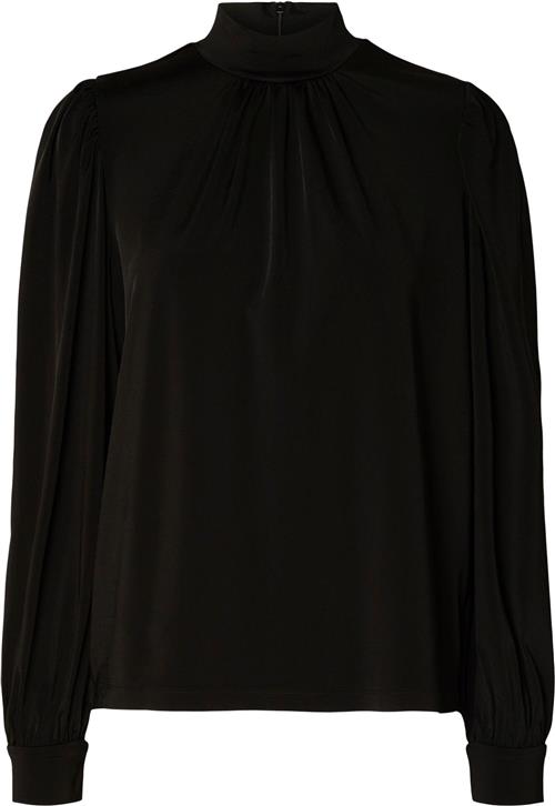 Selected Femme Slfsaya LS High Neck TOP Kvinde Sort Langærmede Bluser Str S - hos Magasin