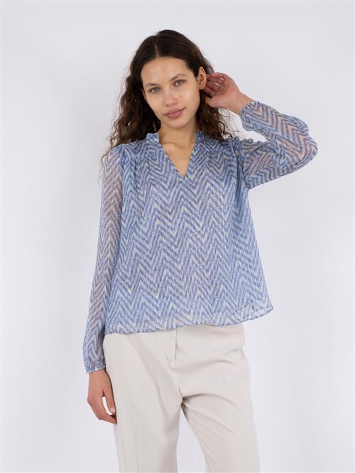 Neo Noir Bisa Big Tile Blouse Kvinde Light Blue Langærmede Bluser Str 42 - hos Magasin