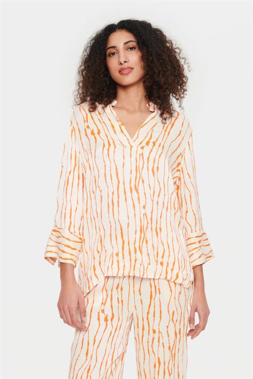 Saint Tropez Ullasz Blouse Kvinde Orange P Animal Skins Langærmede Bluser Loose Fit Str XS - hos Magasin