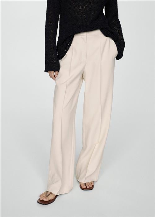 MANGO Wideleg Pleated Trousers Kvinde Light Beige Bukser Med Brede Ben Str 44 - hos Magasin