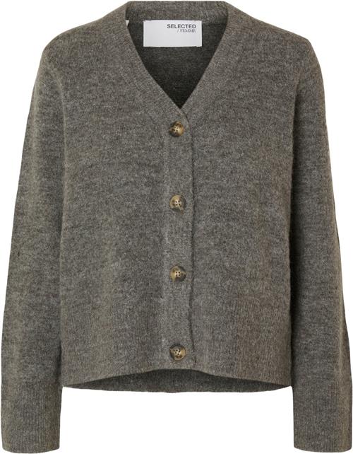 Se Selected Femme Slfmaline NEW LS Knit Short Cardi N Kvinde Grå Cardigans Str M - hos Magasin ved Magasin