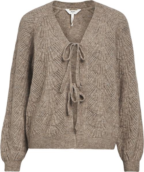 Object Objflora RE L/S Knit Cardigan Noos Kvinde Desert Taupe/melange Sweaters Regular Fit Str XS - hos Magasin