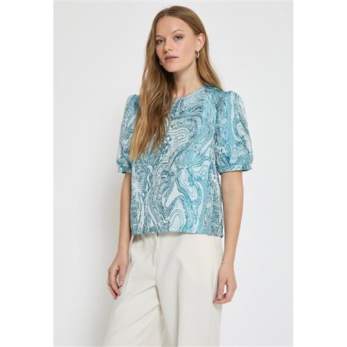 Minus Msalika Round Neck Blouse Kvinde Lake Blue Kortærmede Bluser Str 44 - hos Magasin