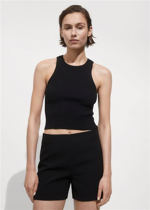 MANGO Ribbed Knit top Kvinde Black Tanktoppe Str S - hos Magasin