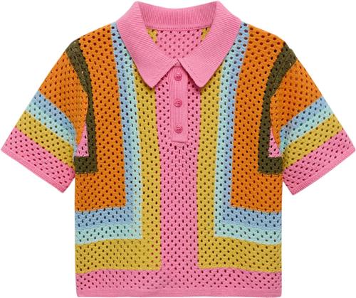 MANGO Combined Crochet Polo Shirt Kvinde Pink Sweaters Str XS - hos Magasin