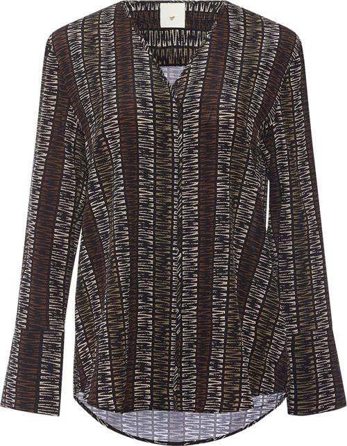 Heartmade ¤ Mevan Shirt HM ¤ Kvinde Khaki Stripe Langærmede Skjorter Str 34 - hos Magasin