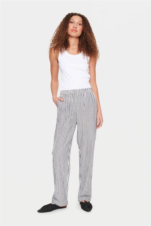 Saint Tropez Ulinasz Pants Kvinde Night Sky Stripe Hørbukser Casual Fit Str XS - hos Magasin