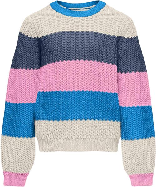 ONLY Kognikka LS Stripe Oneck KNT Kvinde French Blue/birch/vintage Indigo/be Sweaters Str 158/164 - hos Magasin