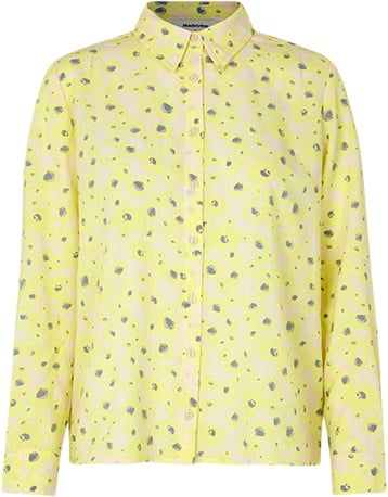 Modström Cupidmd Print Shirt Kvinde Aqua Yellow Flower Langærmede Bluser Str L - Polyester hos Magasin