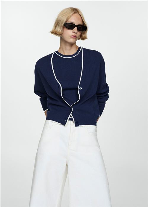 Se MANGO Cardigan With Contrasting Finish Kvinde Navy Cardigans Str XL - hos Magasin ved Magasin