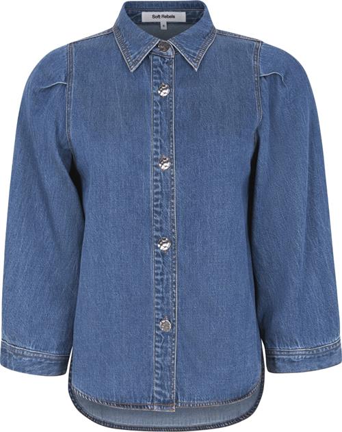 Soft Rebels Srerin Shirt Kvinde Medium Blue Denim Wash Langærmede Bluser Str S - Denim hos Magasin