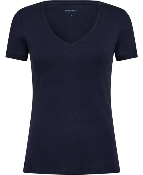 Se Montego Tshirt V-neck SS Kvinde Marine Kortærmede T-shirts Str S - Bomuld hos Magasin ved Magasin