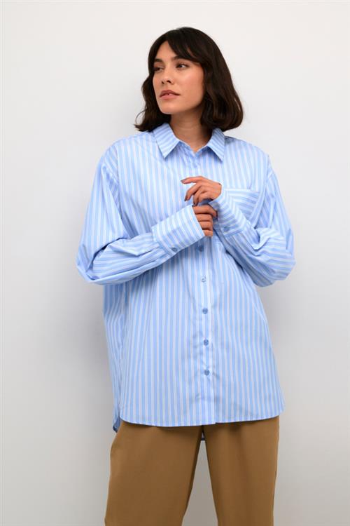 Kaffe Kamackie Shirt Kvinde Blue/white Stripe Langærmede Skjorter Str 44 - hos Magasin