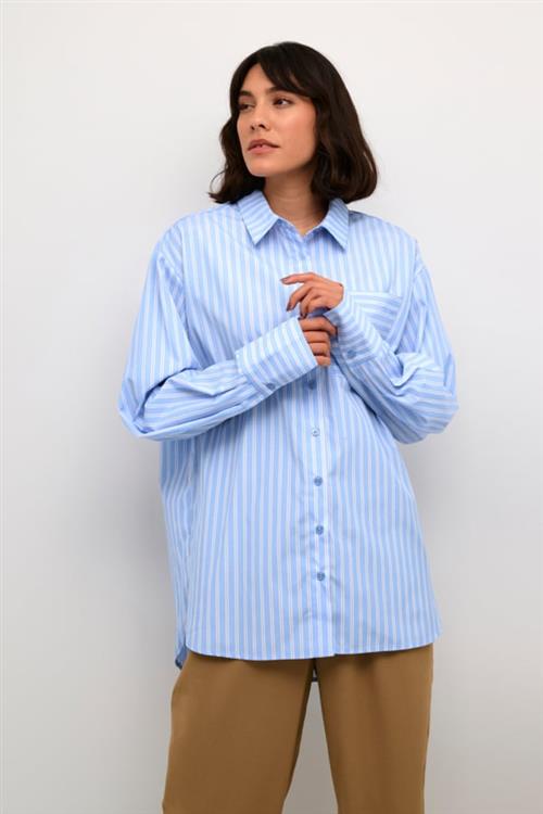 Se Kaffe Kamackie Shirt Kvinde Blue/white Stripe Langærmede Skjorter Str 36 - hos Magasin ved Magasin