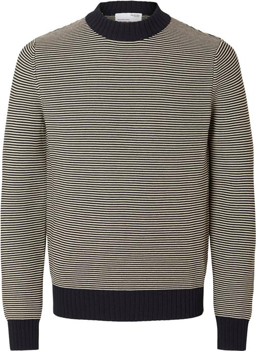 Se Selected Homme Slhrobert LS Knit Structure Crew NE Mand Sky Captain/oatmeal Turtlenecks Str XL - hos Magasin ved Magasin