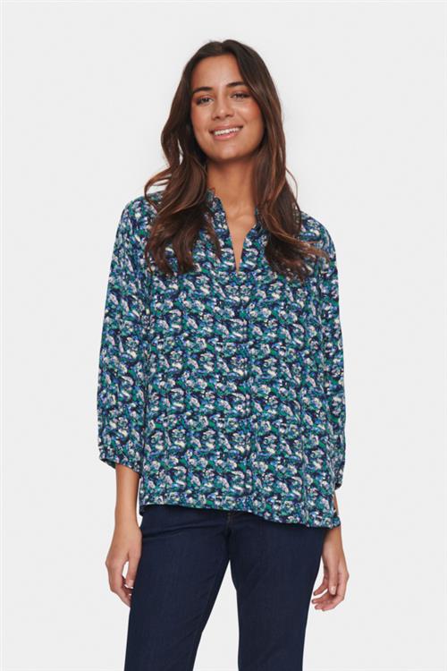 Saint Tropez Palavisz Shirt Kvinde Night Sky Flower Art Kortærmede Bluser Regular Fit Str S - hos Magasin