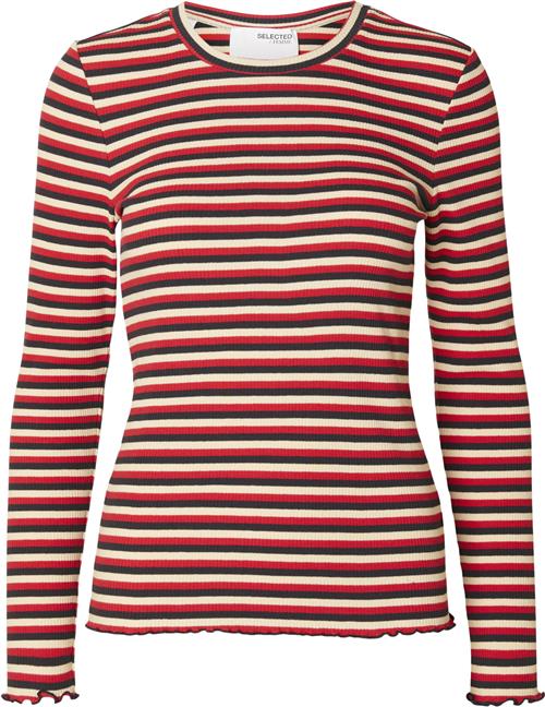 Se Selected Femme Slfanna LS Crew Neck TEE STR Noos Kvinde Sandshell/multi Langærmede T-shirts Regular Fit Str M - hos Magasin ved Magasin