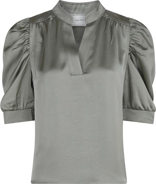 Neo Noir Roella Heavy Sateen Blouse Kvinde Smoke Green Kortærmede Bluser Str 40 - hos Magasin