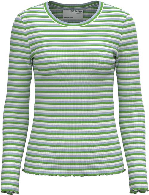 Selected Femme Slfanna LS Crew Neck TEE STR Noos Kvinde Classic Green/multi Langærmede T-shirts Regular Fit Str M - hos Magasin