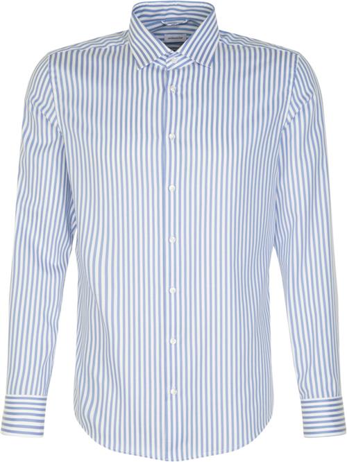 Seidensticker Business Shirt Slim Long Sleeve Kentcollar Stripes Mand Blue Langærmede Skjorter Str 42 - Bomuld hos Magasin