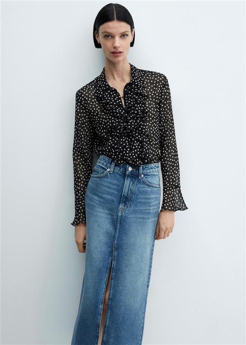 Se MANGO Ruffles Printed Blouse Kvinde Black Langærmede Bluser Str XS - hos Magasin ved Magasin