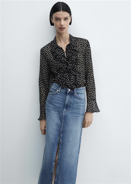 Se MANGO Ruffles Printed Blouse Kvinde Black Langærmede Bluser Str XL - hos Magasin ved Magasin