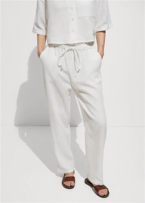 Se MANGO Elastic Waist Cotton Trousers Kvinde Natural White Bukser Med Brede Ben Str S - hos Magasin ved Magasin