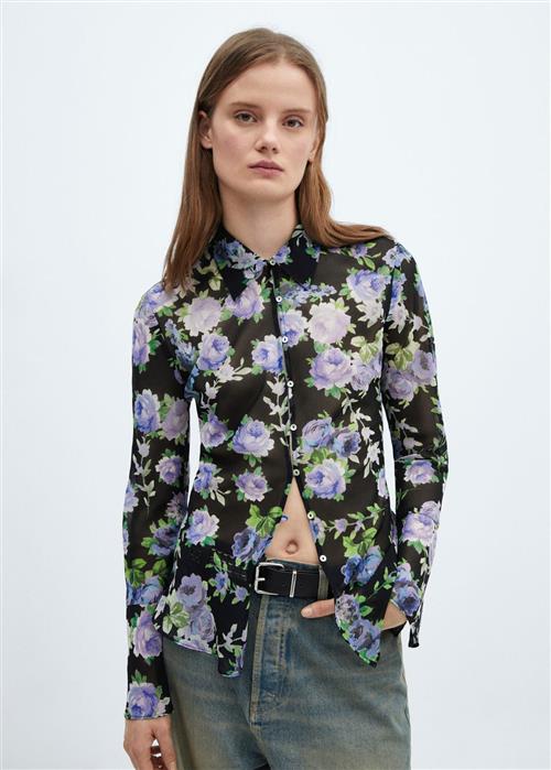 Se MANGO Semitransparent Printed Shirt Kvinde Black Langærmede Bluser Str L - hos Magasin ved Magasin