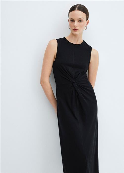 MANGO Knotted Cotton Dress Kvinde Black Midi Kjoler Str XS - hos Magasin